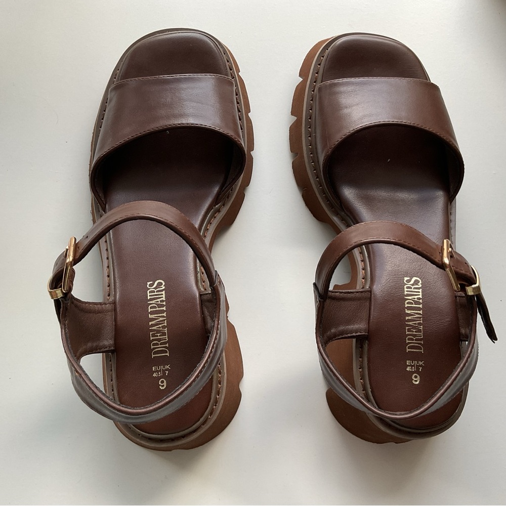 Dream Pairs Brown Platform Ankle-Strap Sandals - Picture 2 of 6